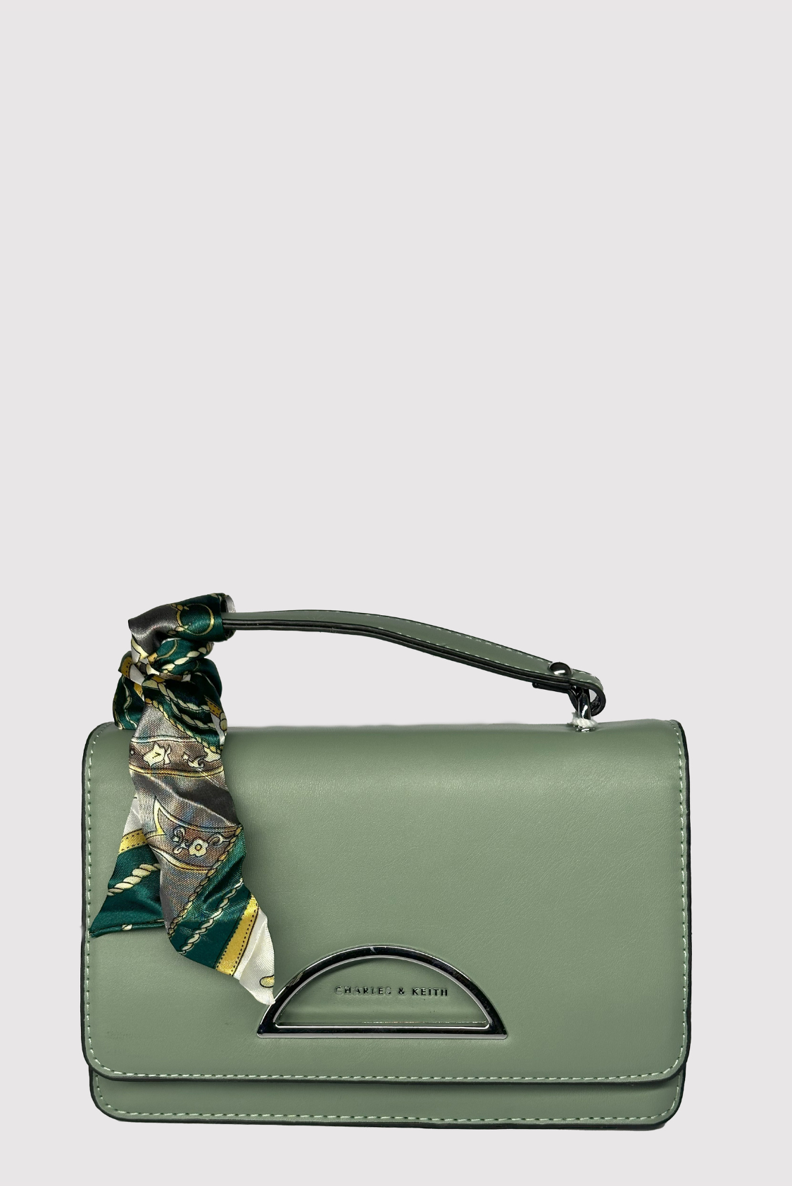 CK Handbag with Front Silver Flap Slit & Ribbon